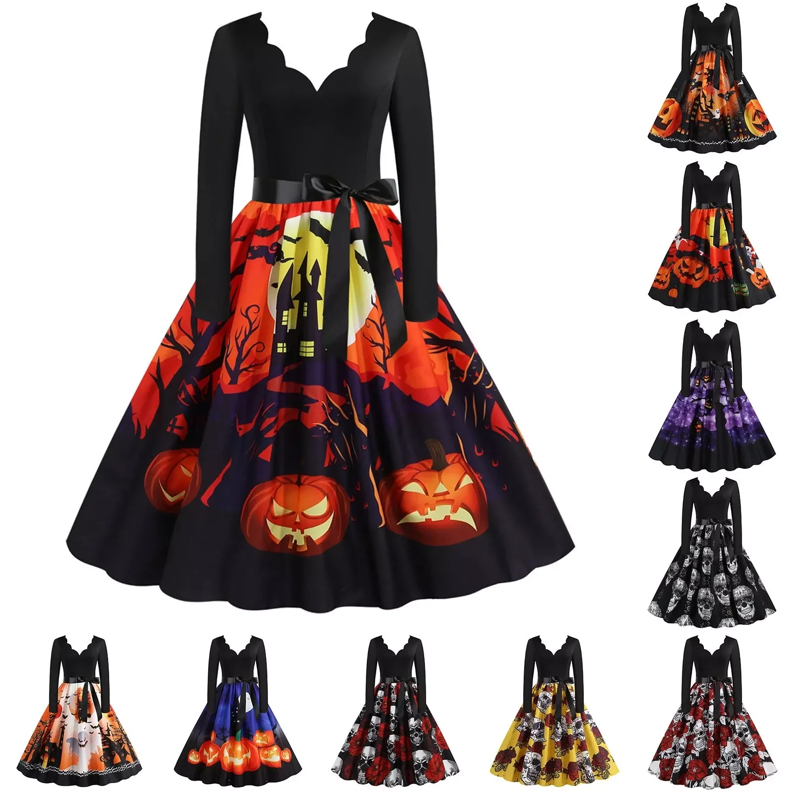 

Halloween Costumes Rave Party Dress Women Robe Long Sleeve Vintage Nightmare Before Christmas Winter Dresses Plus Size Disfraces