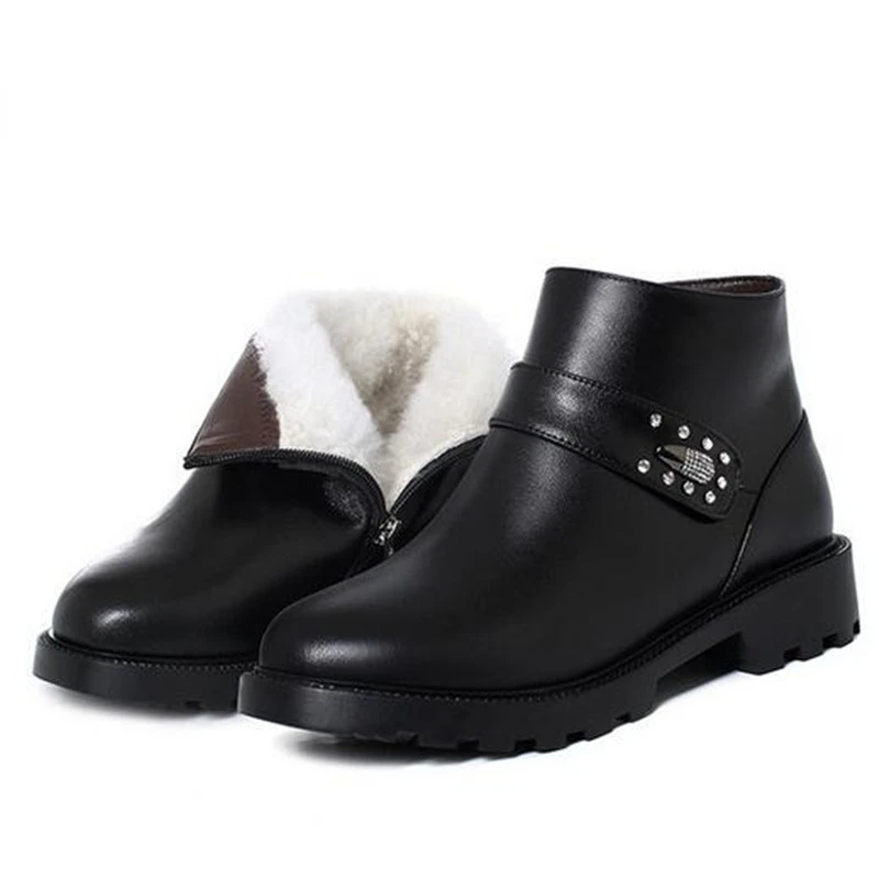 

Женские зимние ботинки со стразами, Теплые ботильоны из натуральной кожи на нескользящем толстом каблуке, большой размер, 2022