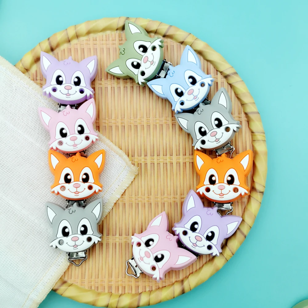 45*55mm 5pc/lot Cat Silicone Clips Baby Teething Pacifier Chain Necklace Accessories Safe Food Grade Nursing Chewing Kawaii Gift