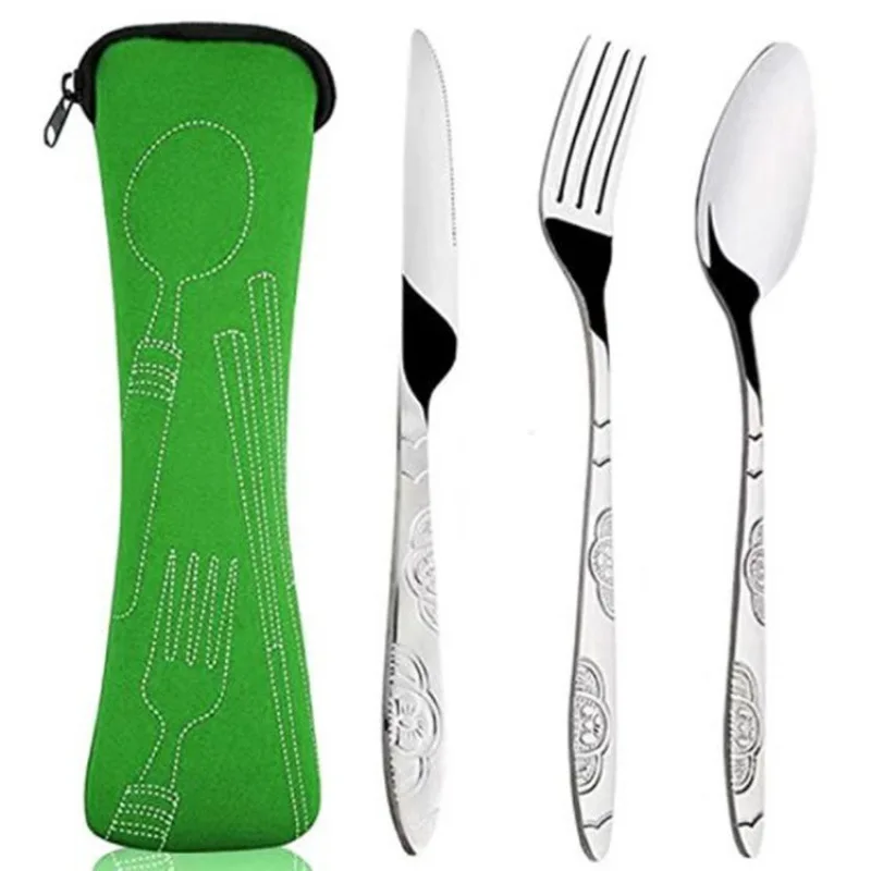 

Stainless Steel Portable Cutlery Set Family Travel Camping Dining Knife Salad Fork Dessert Spoon Dinnerware Set with Case