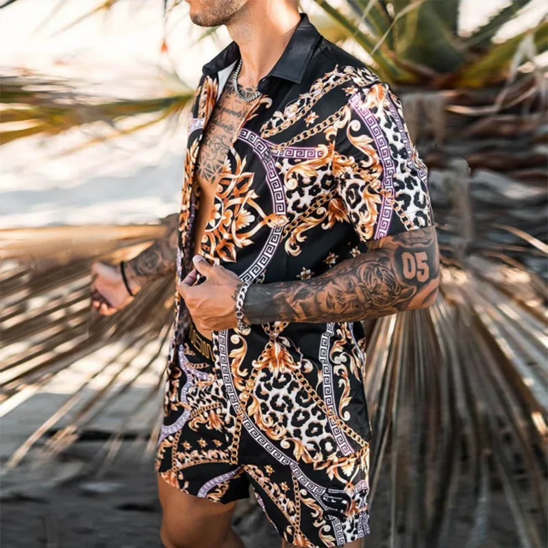 

2023 Men Hawaiian Sets Summer Floral Printing Short Sleeve Shirt Beach Shorts Two Set Casual Holiday Mens Leisure 2 Piece Suit