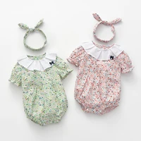 newborn girls bodysuits pinkgreen floral clothes for baby girl summer short sleeve tops 2pcs romper headband set 0 2y girls