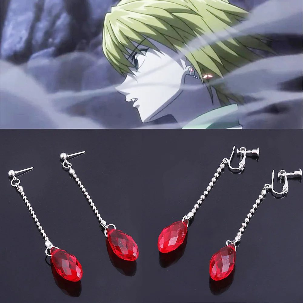

Classic Anime Full-time Hunter Same Earrings Girls Jewelry Creative Red Water Drop Fashion Ear Clips COS Ear Stud Gift Wholesale