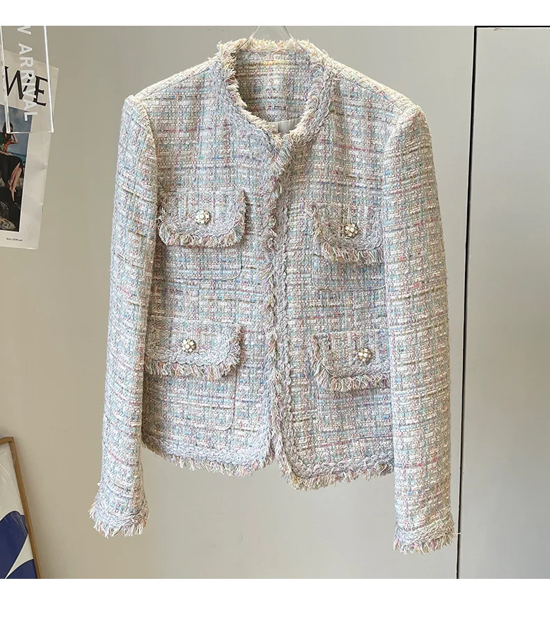 

Женская твидовая куртка с карманами, Элегантная куртка во французском стиле, C671, весна-осень