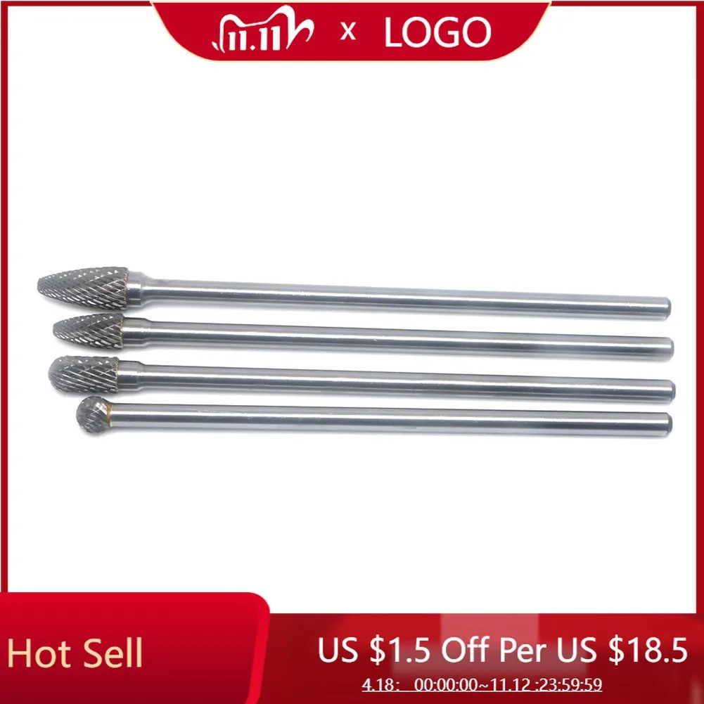 

4pcs Rotary Burr 1/4 Inch 6mm Shank 150mm Long Carbide Cutter CNC Engraving Bit Double Cut Power Tool Accessories