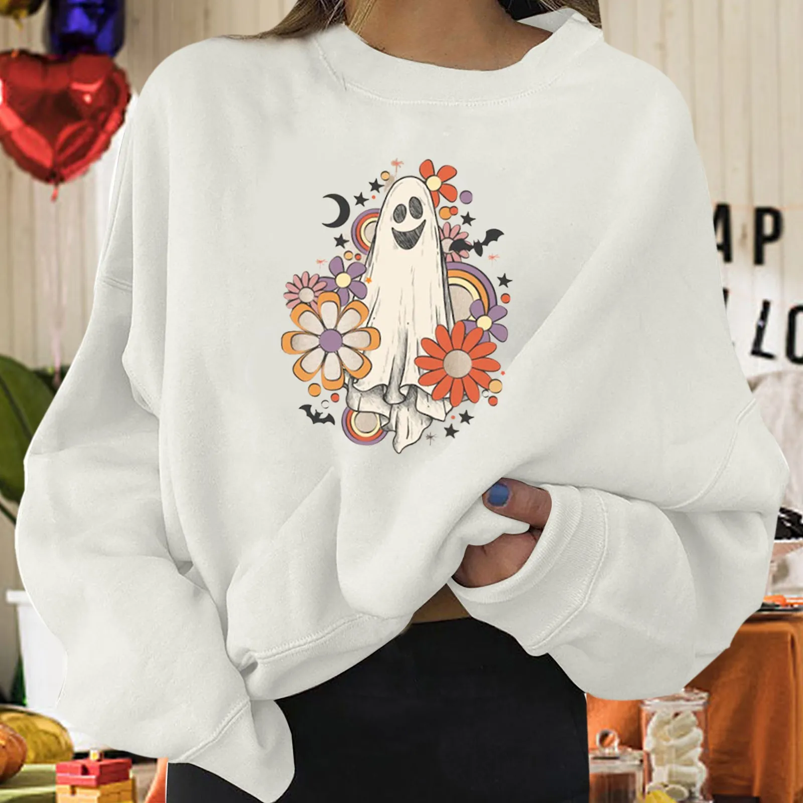 

Light Sweaters Women Womens Halloween Print Sweatshirt Long Pullover Letter Print O Neck Printing Long Sleeve Women Knit Short