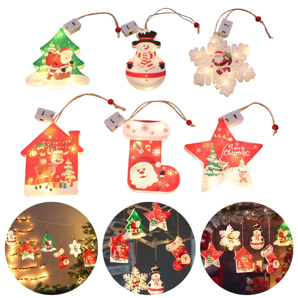 

Creative Christmas Lights LED Christmas Tree Decoration Glowing Pendant Painted Lights Snowman Pentagram Snowflake