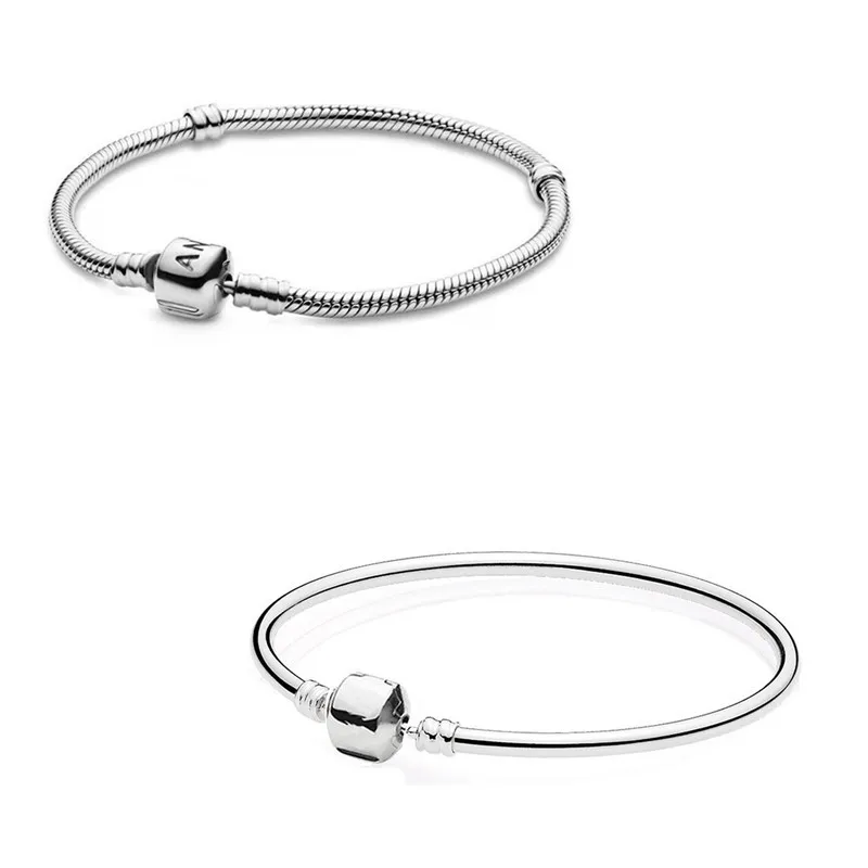 

Authentic 925 Sterling Silver Moments Snake Chain Lobster Clasp Basic Bracelet Bangle Fit Bead Charm Diy Fashion Jewelry