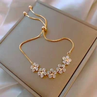 2022 korean new luxury crystal flower cubic zirconia pendant bracelet women charm bracelets rhinestone bangle jewelry
