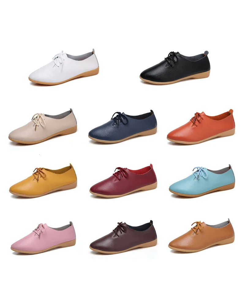 

Women Causal Lace Up Solid Pointed Toe PU Leather Foldable Soft Flats Shoes