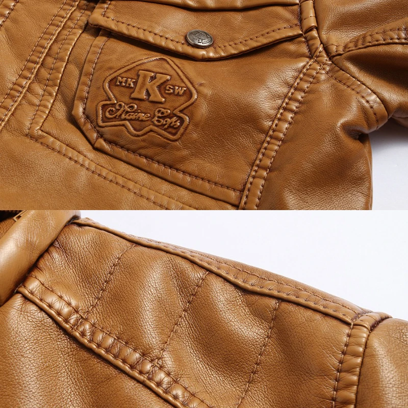 Pure European code 2023 men's PU leather jacket plus velvet warm leather classic imitation sheepskin hooded leather jacket 1603