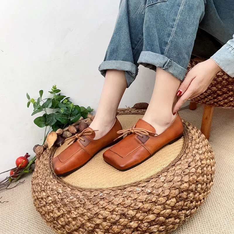 Careaymade-Handmade 100% Genuine leather women's shoes,Summer new square solid color retro Women leisure shoes slacker shoes