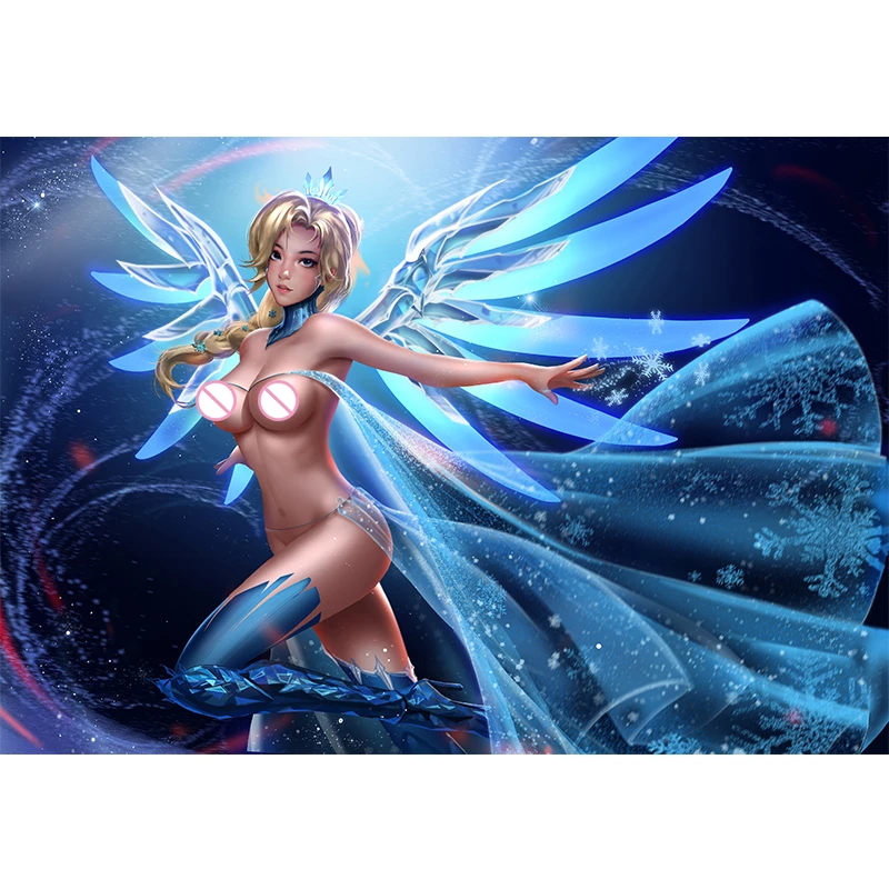 

Print Canvas Anime Overwatch Blue Angel Nude Sexy Girl Art Poster 40x60 50x70 60x90 Custom Living Room Bedroom Hanging Picture