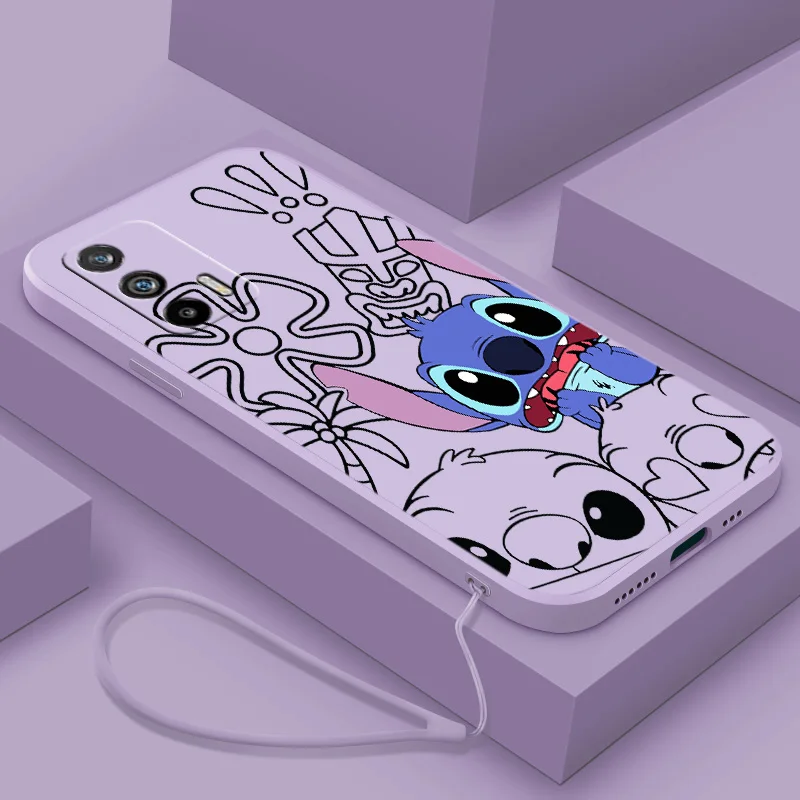 

Cute Anime Stitch Art Silicone Phone Case For OPPO Reno 8 7 SE Z 6 5 7 3 2 Lite Pro Plus Liquid Rope Funda TPU Cover