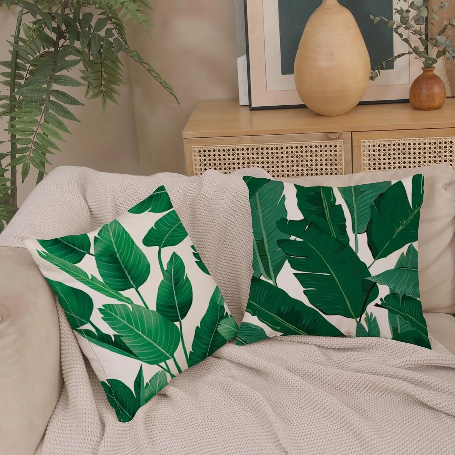 Фото Conjunto 4 средства для альмохadas con diseño bohemio plantas, funda cuadrada corativa, juego cojines 4 regalos corativos perfe №4
