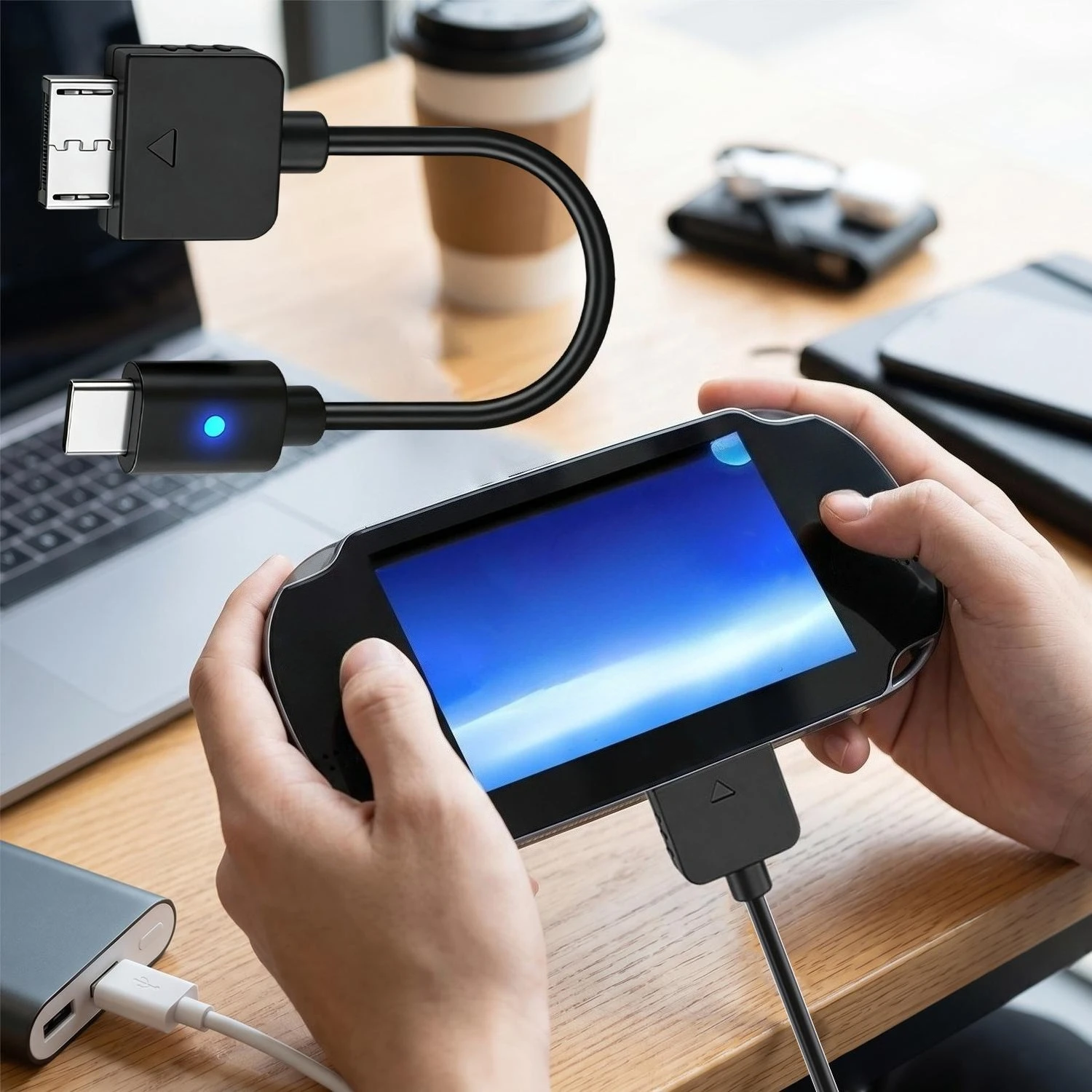 Фото Кабель USB Type-C для PlayStation Vita 1000 с индикатором зарядки, шнур-конвертер питания из ПВХ для консоли PS Vita 1000 №2