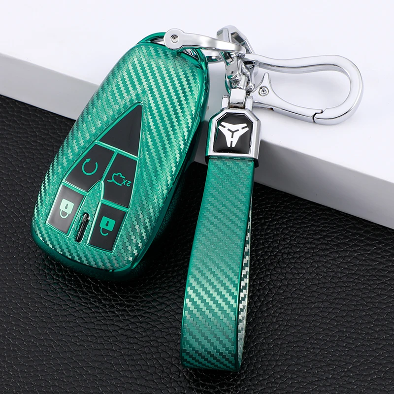 

Carbon Fiber Car Smart Key Case Cover Bag Shell Keychain for Changan CS35PLUS CS55PLUS CS75PLUS 2019 Protector TPU