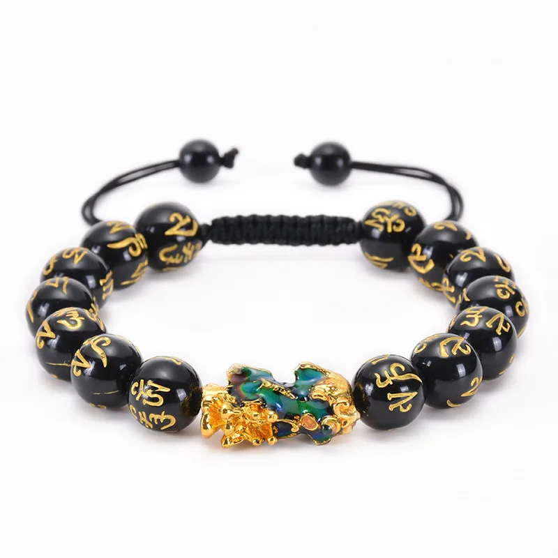 

Bracelets For 2022 Obsidian Stone Beads Bracelet Men Women Unisex Brave Troops Wristband Gold Black Pixiu Wealth Lucky Bracelets