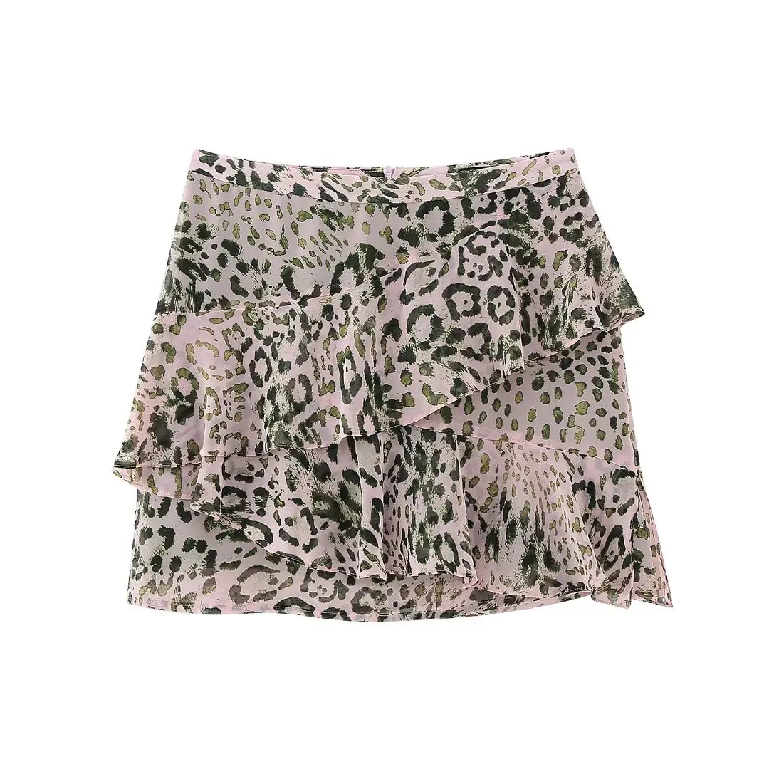 

Женская многослойная мини-юбка с леопардовым принтом и оборками