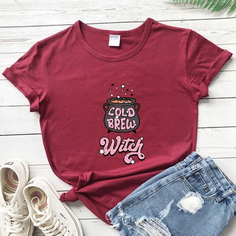 

colored cold brew witch tshirt funny women short sleeve halloween basic witch tee shirt top