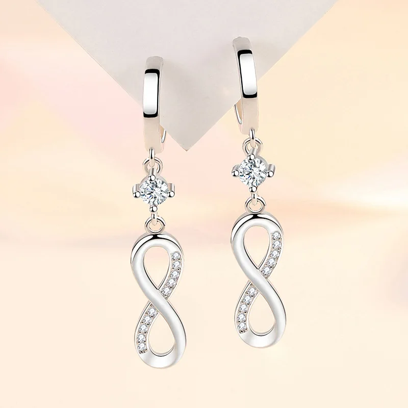 Trendy Female Wedding Jewelry 925 Sterling Silver Needle 8-shaped Infinity Zircon Earrings For Women Long Tassel Earrings Gift