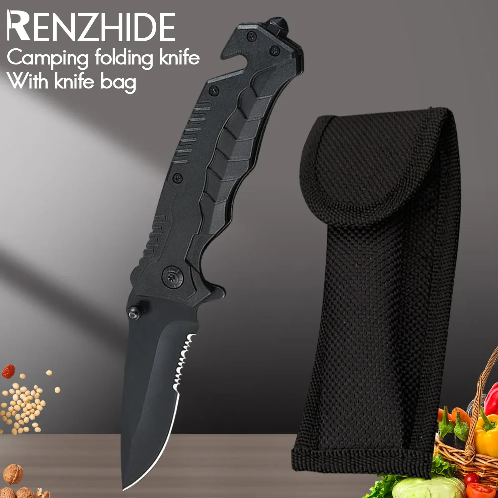 

RZD Folding Pocket Knife Camping Tool Stainless Steel Chef Cooking Knife Bag Storage Sheath Survival BBQ Travel Knife Save Space