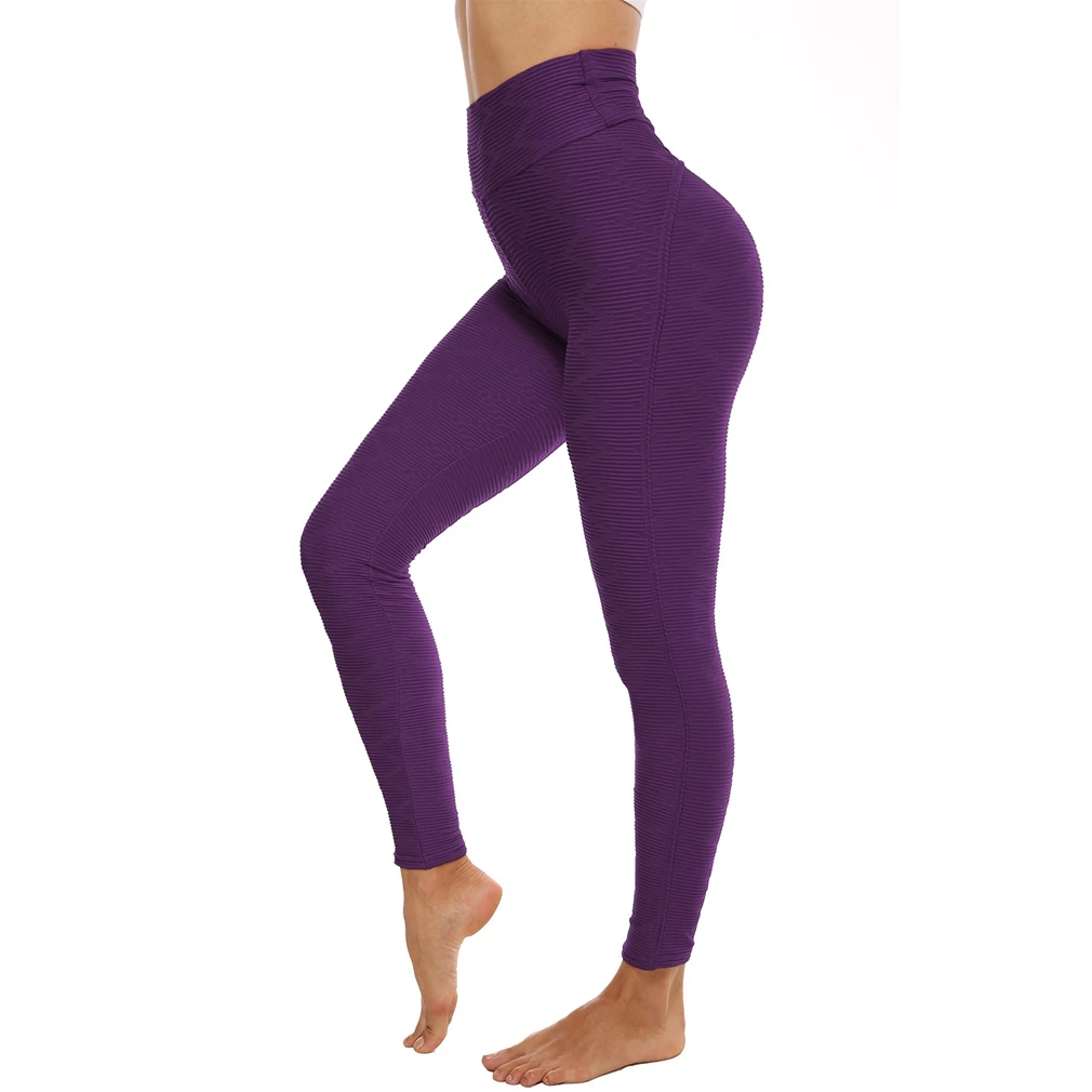 

Ladies Jacquard Dance Sports Fitness Fashion Bottoming Yoga Pants Purple XL Size