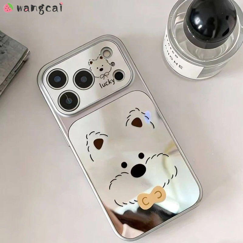 Фото Серебряный зеркальный чехол для телефона Huawei P60 Pro Pura 80 70 P60 Art Honor Magic 6 Pro, роскошный милый мультяшный мягкий чехол с изображением щенка вест-хайленд-уайт-терьера №4