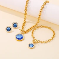 carlidana 3pcsset stainless steel necklaceearringsbracelet for women zircon collar crystal golden chunky chain jewelry set