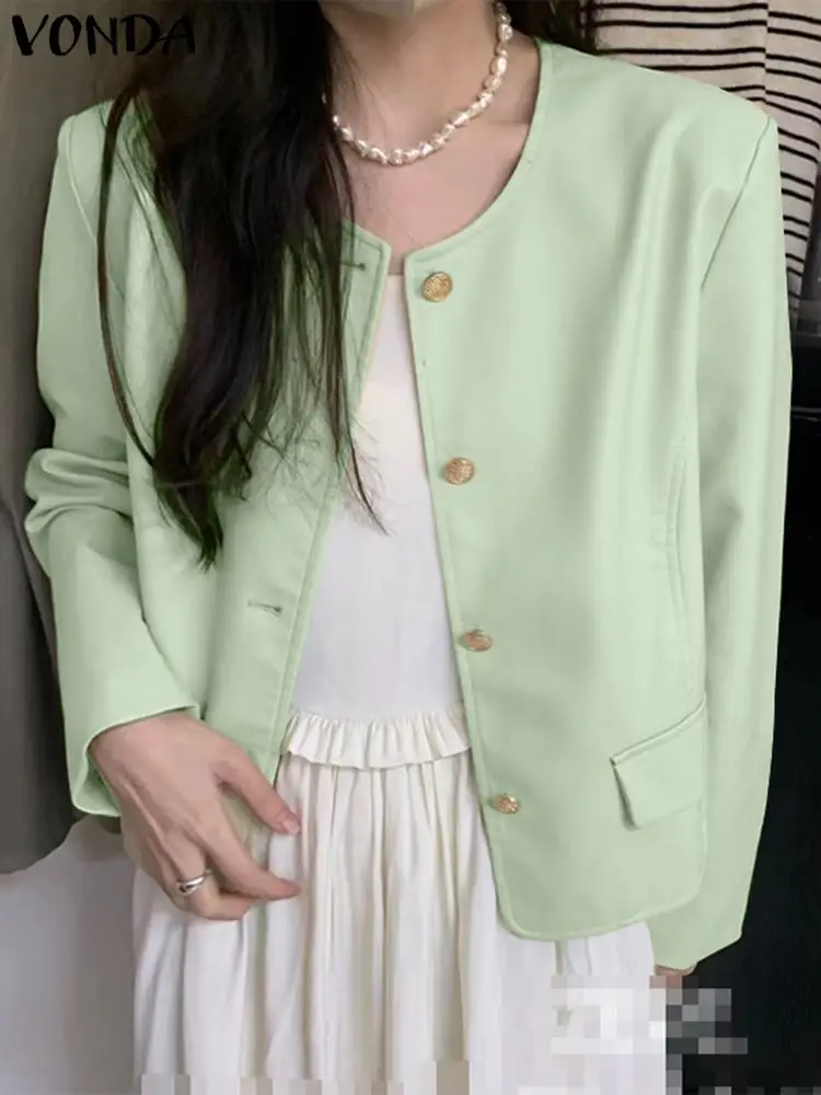 

Модный осенний Женский блейзер VONDA, повседневные пальто 2023, весенний элегантный офисный свободный Блейзер на пуговицах с длинным рукавом