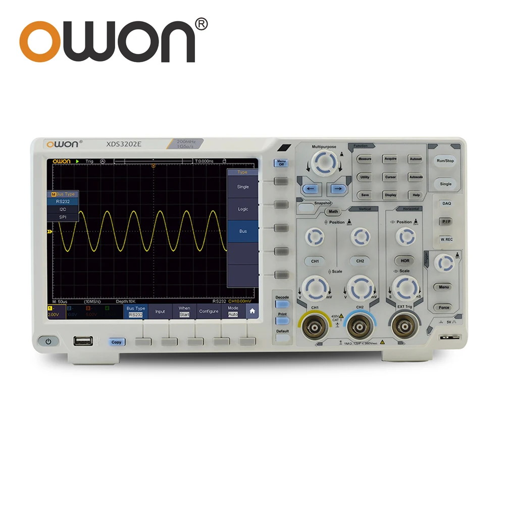 Цифровой осциллограф Owon XDS3202E 2-канальный 8 бит полоса пропускания 200 МГц USB I2C SPI RS232