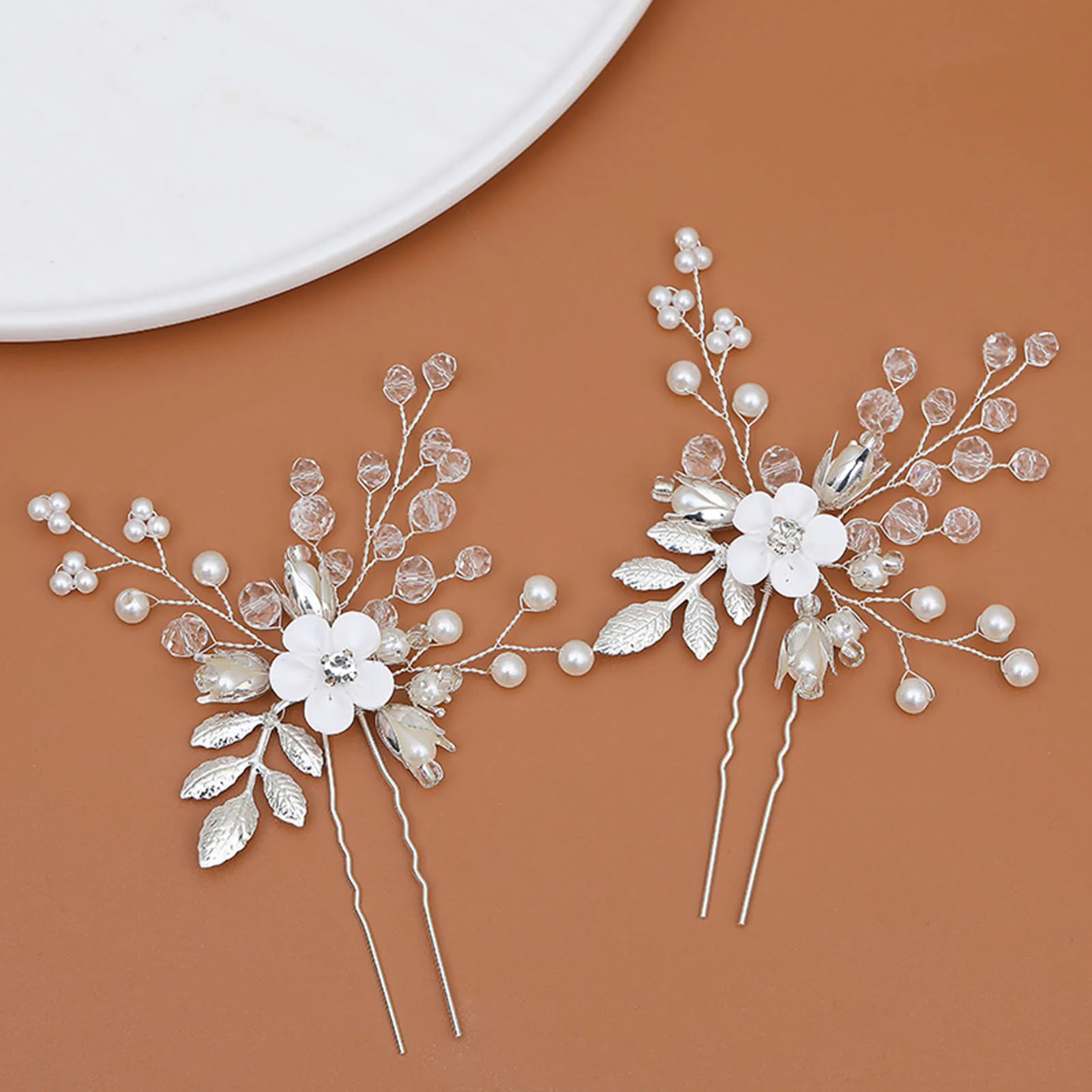 Leaf Shaped Alloy Tiaras Wedding Bride Hair Clips Hair Jewelry Bride Headwear