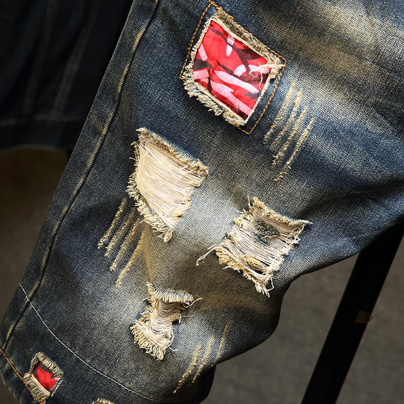 Men Denim Shorts 2022 Streetwear Breeches Knee Length Male Loose Painted Biker Jeans Summer Fashion Cargo Shorts Men Kenntrice