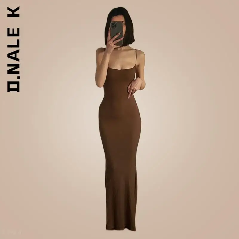 

D.Nale K 2022 Strap Backless Long Maxi Dresses Party Club Vacation Outfits for Women Sexy Casual Summer Dress