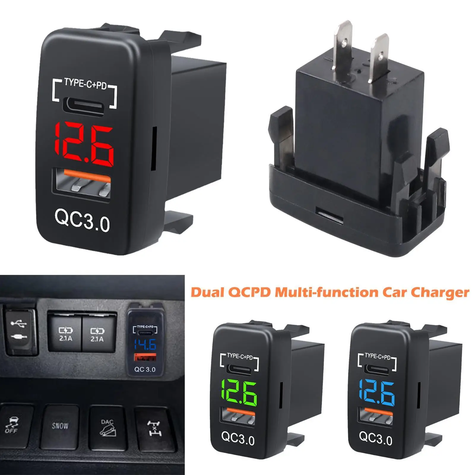 

Car QC3.0 Type C PD with LED Voltmeter Outlet Waterproof Charger Adapter USB Charging Port for Car Marine