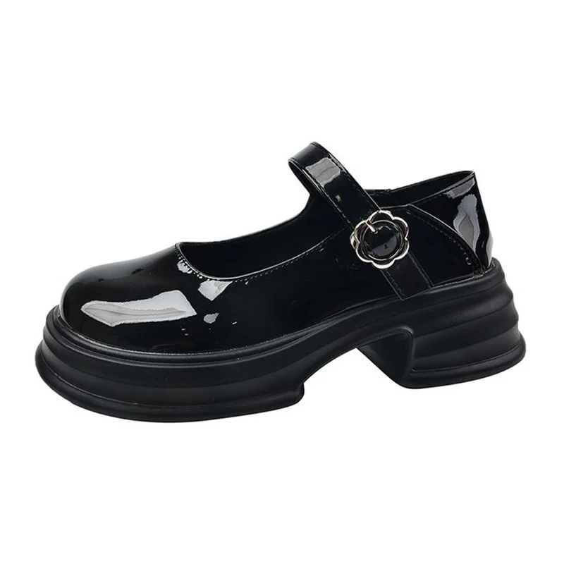 2023 Spring New Women'S Leather Shoes Black Loafers Korean Style Middle Heel Fashion Design Casual Shoes Party And Office Wear