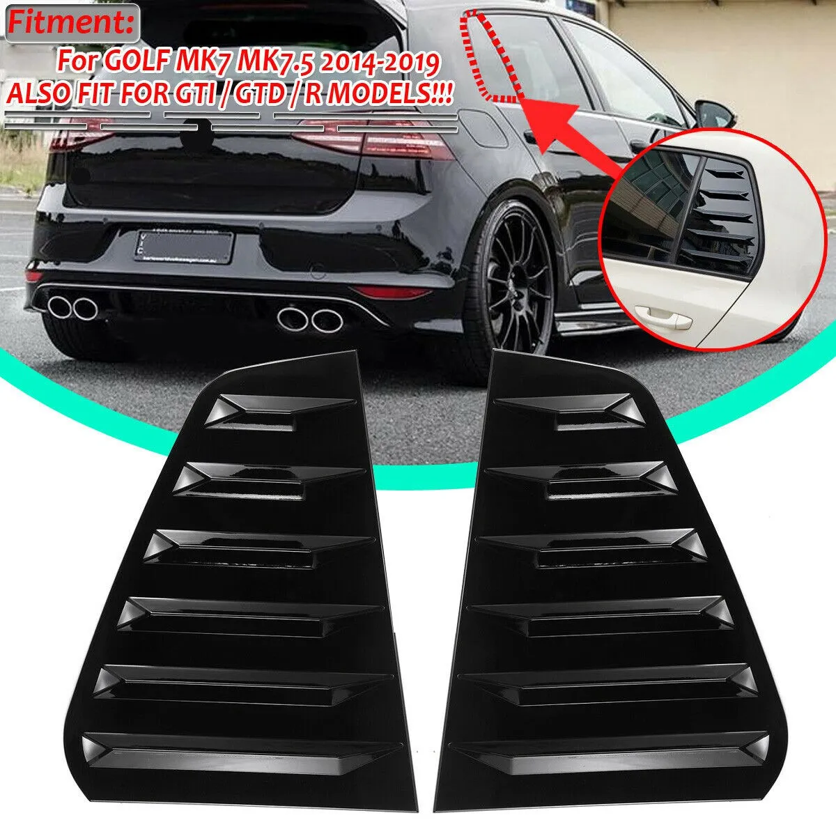 

Car Rear Side Window Louvers, for Golf 7 R MK 7 7.5 2013-2020 Racing Style Window Blinds Air Vent Scoop Cover Black