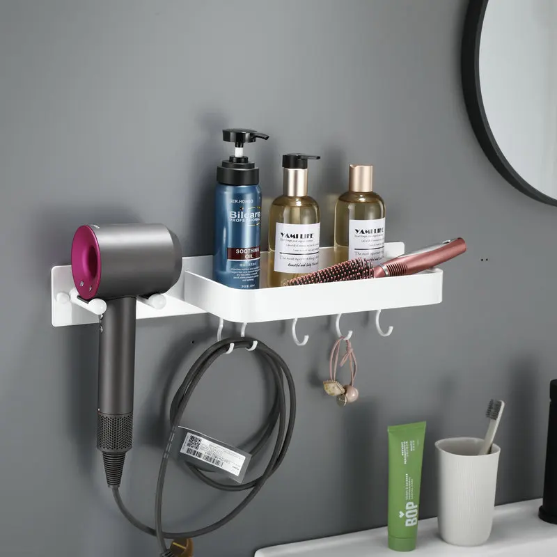 

Hair dryer storage rack free punch bathroom Dyson hair dryer rack space aluminum wall-mounted tray storage rack