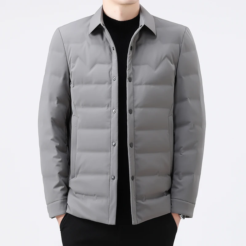 Men Black Gray Blue Puffer Parkas Turn Down Collar Puff Basic Coats Lightweight Thernal Daily Padded Outerwear Male Leisure Look