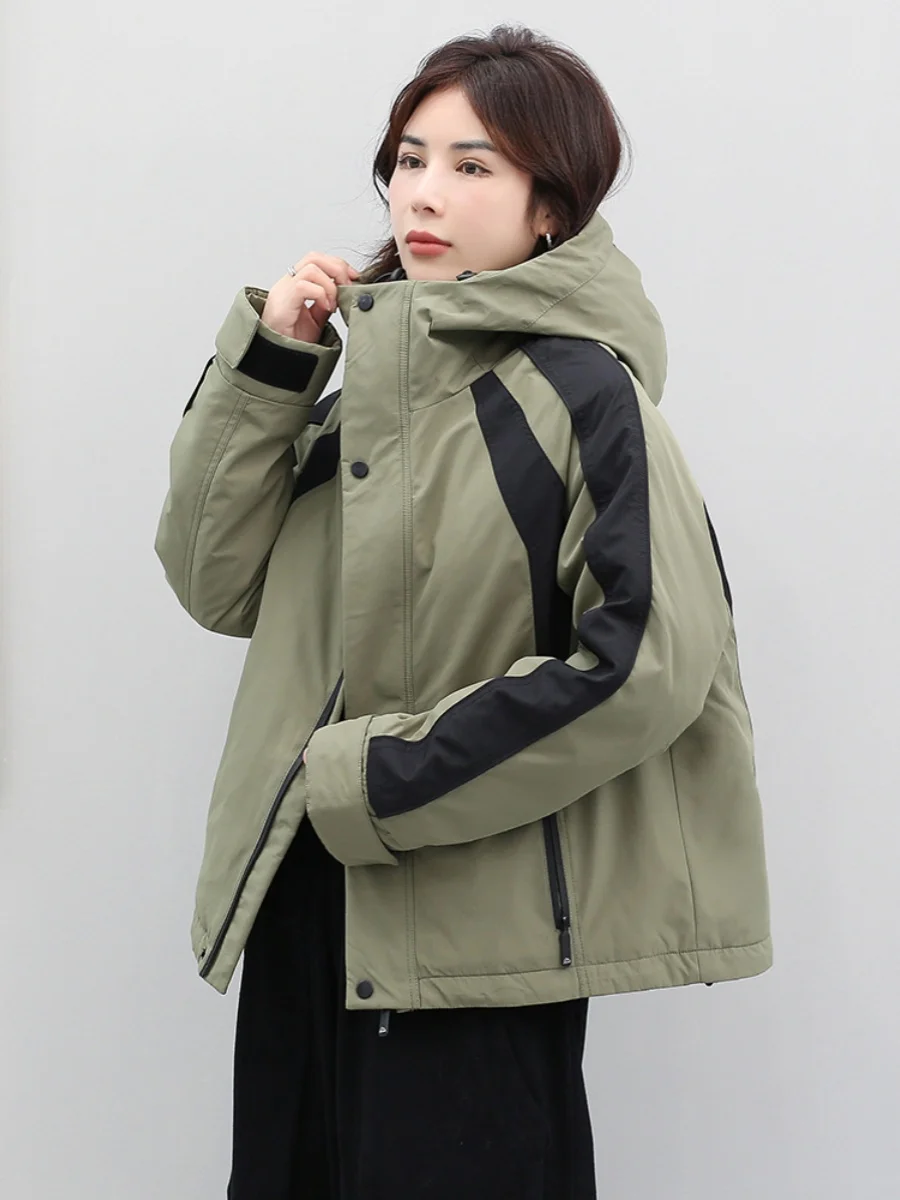 Зимний короткий пуховик женский 2024 модная лоскутная зимняя куртка с капюшоном