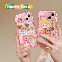 cartoon oil painting graffiti dog girl suitable for iphone13 12 11 pro max x xs xr transparent case cover