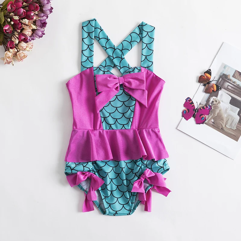 

1-5T Girl Mermaid Swimsuit Summer Sleeveless Bowknot Swimwear For Toddler Girls Baby Girl Favors Bathing Clothes Newborn Clothes