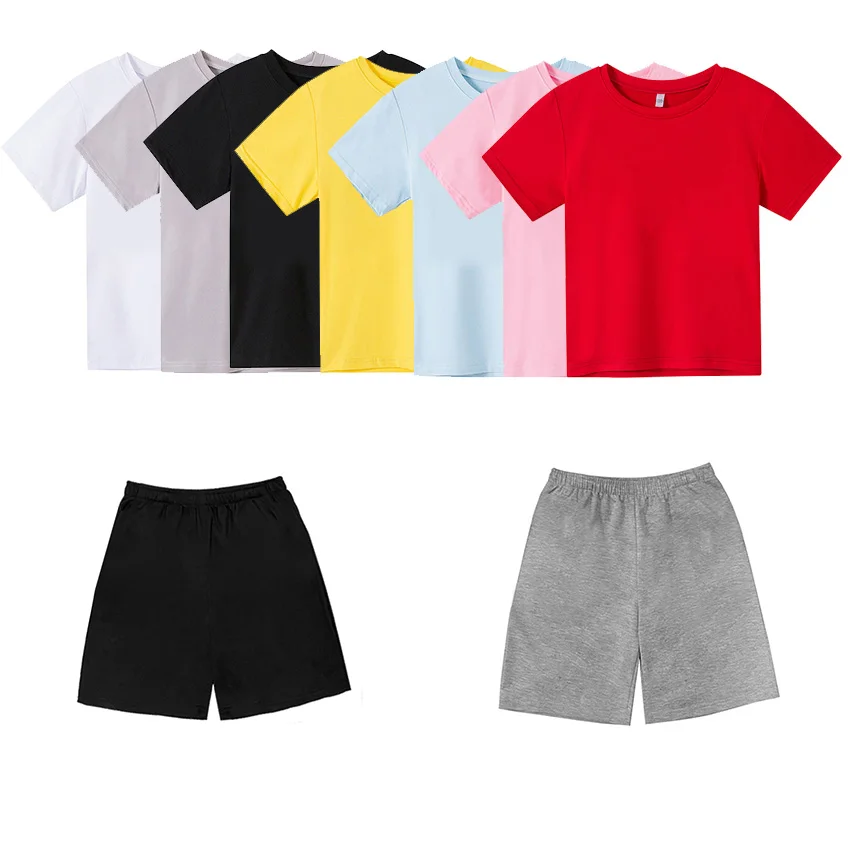 

2022 New Solid Color Anime T-Shirts Boys Girls Suits Kids Clothes Summer T-Shirts Cartoon Suits Girls Clothes 4-14 Years Old