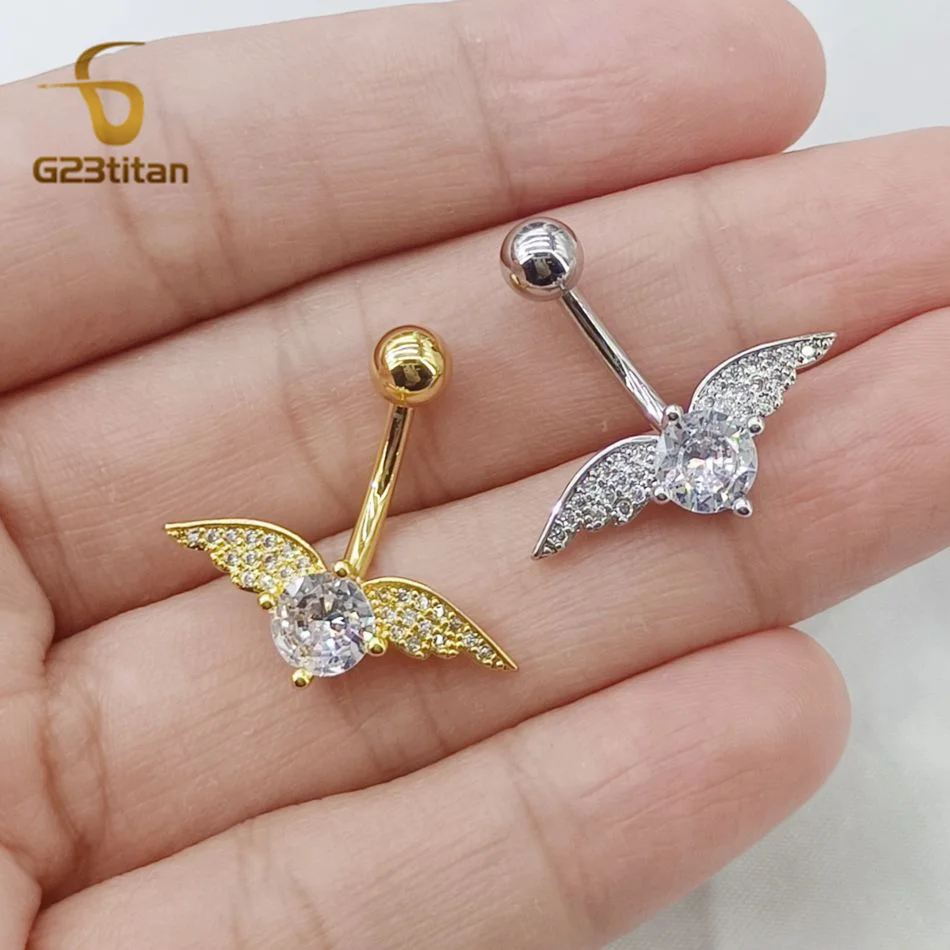 Серебристый золотой цвет круглые с крыльями кольца для пупка пирсинг из