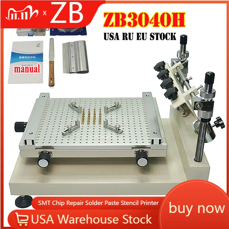 

SMT Chip Repair Solder Paste Stencil Printer Best Precision Manual Silkscreen Stencil Printer ZB3040H Red Glue Printing Machine