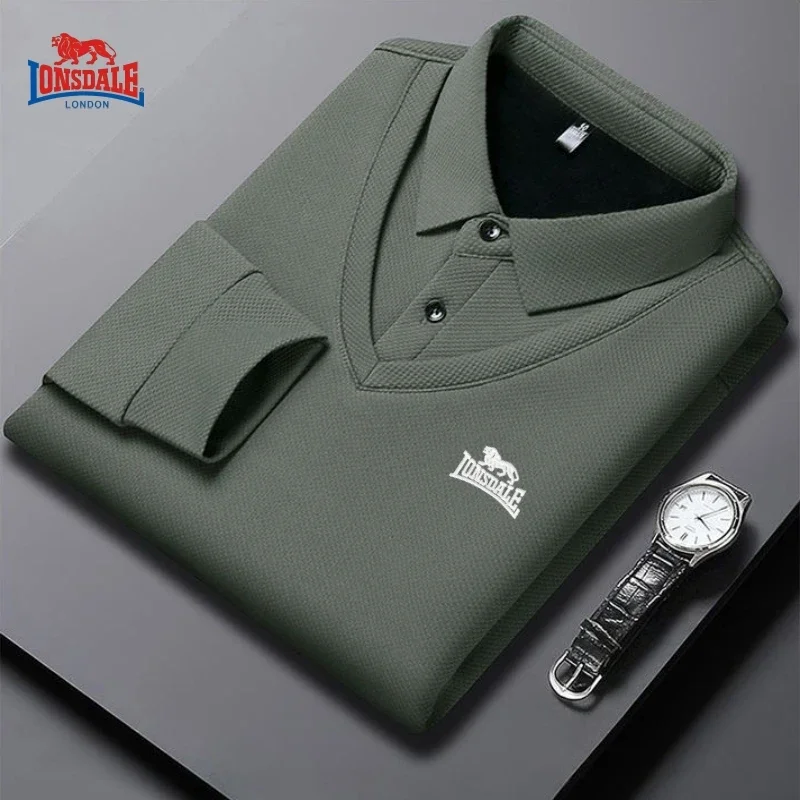 New Autumn and Winter Men's Embroidered Waffle Plush Long Sleeved Polo Shirt Two-piece Fashionable Casual Multifunctional Top