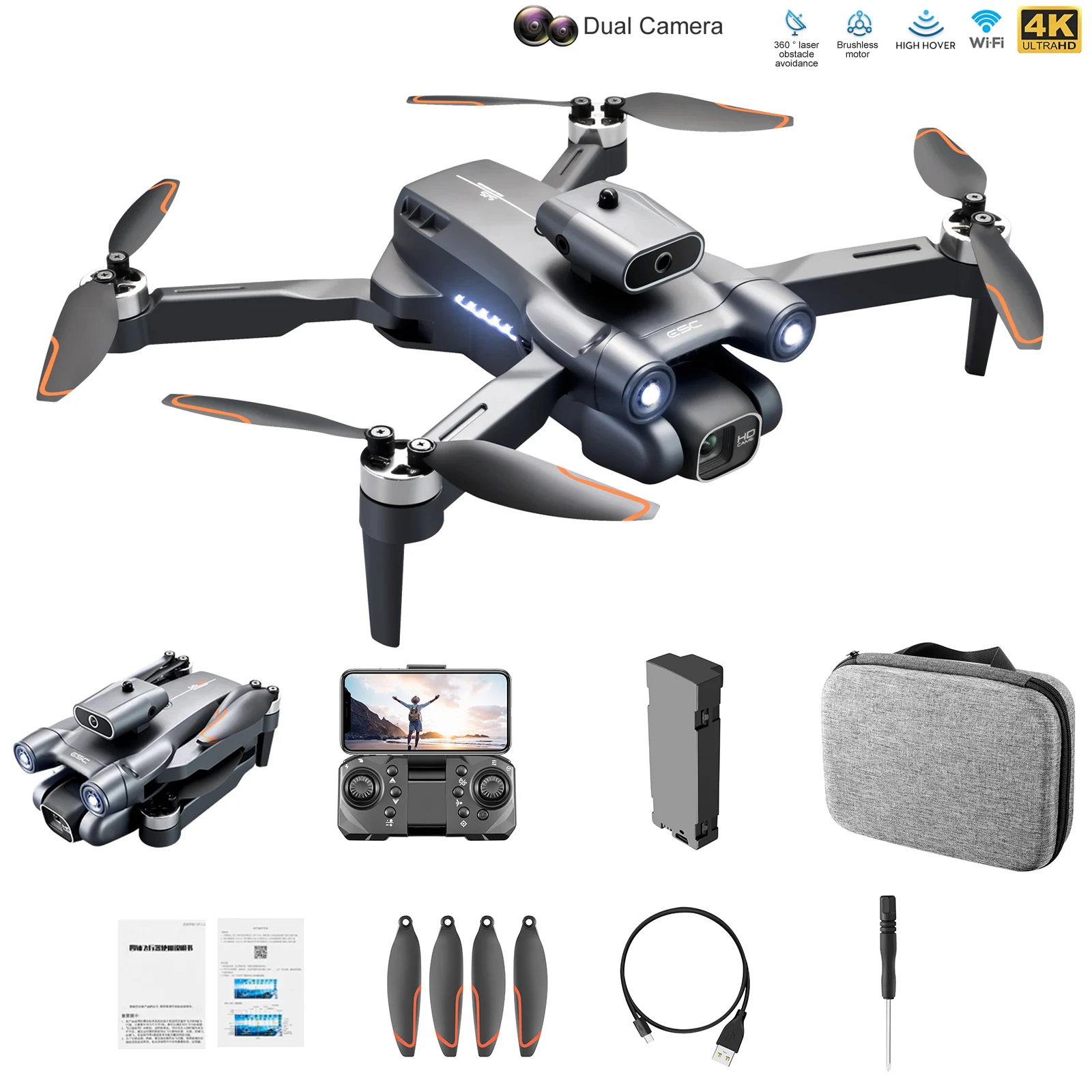 

FPV Brushless Drones with Dual HD Camera RC Aircraft 4 Channels Remote Control Helicopter Aircraft 2.4GHz for Kids and Beginners