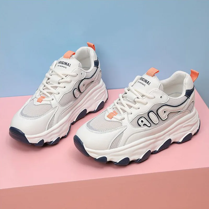 AB Brand Chunky Sneakers for Women Lace-Up White Breathable Vulcanize Shoes Casual Fashion Platform Sneaker Wedges Sports Female