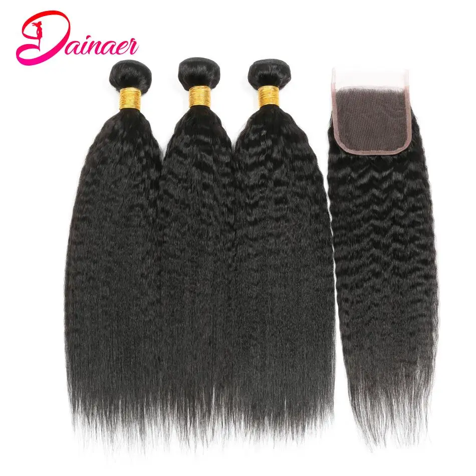 Indian Yaki Straight Hair Bundles With Closure Human Hair 4x4 Closure And Bundles Remy Hair Kinky Straight Bundles With Closure