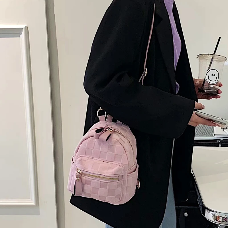 Summer Plaid Nylon Women Backpack New Korean Students Samll Pink Jacquard Schoolbag Fashion Girls Travel Single Shoulder Bag